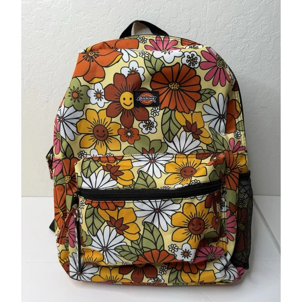 Dickies Backpack Classic Logo Retro Casual Orange Flower Power 70s School New